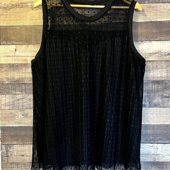 Lane Bryant Black Sleeveless Sheer Polka Dot Pleated Blouse 18/20 Witchy - Picture 1 of 4